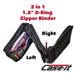 Case-it Z Shape Zipper Binder 1.5” D-Ring Double Sided Black New